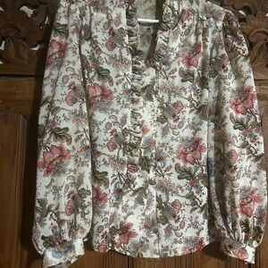 Vintage 1970’s Teddi Floral Blouse with Ruffled Neckline